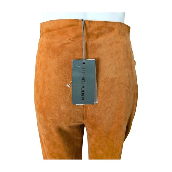 Alberta Ferretti Suede High Waisted Pleated Trousers Pants Burnt Umber Size 4 US - Picture 12 of 14